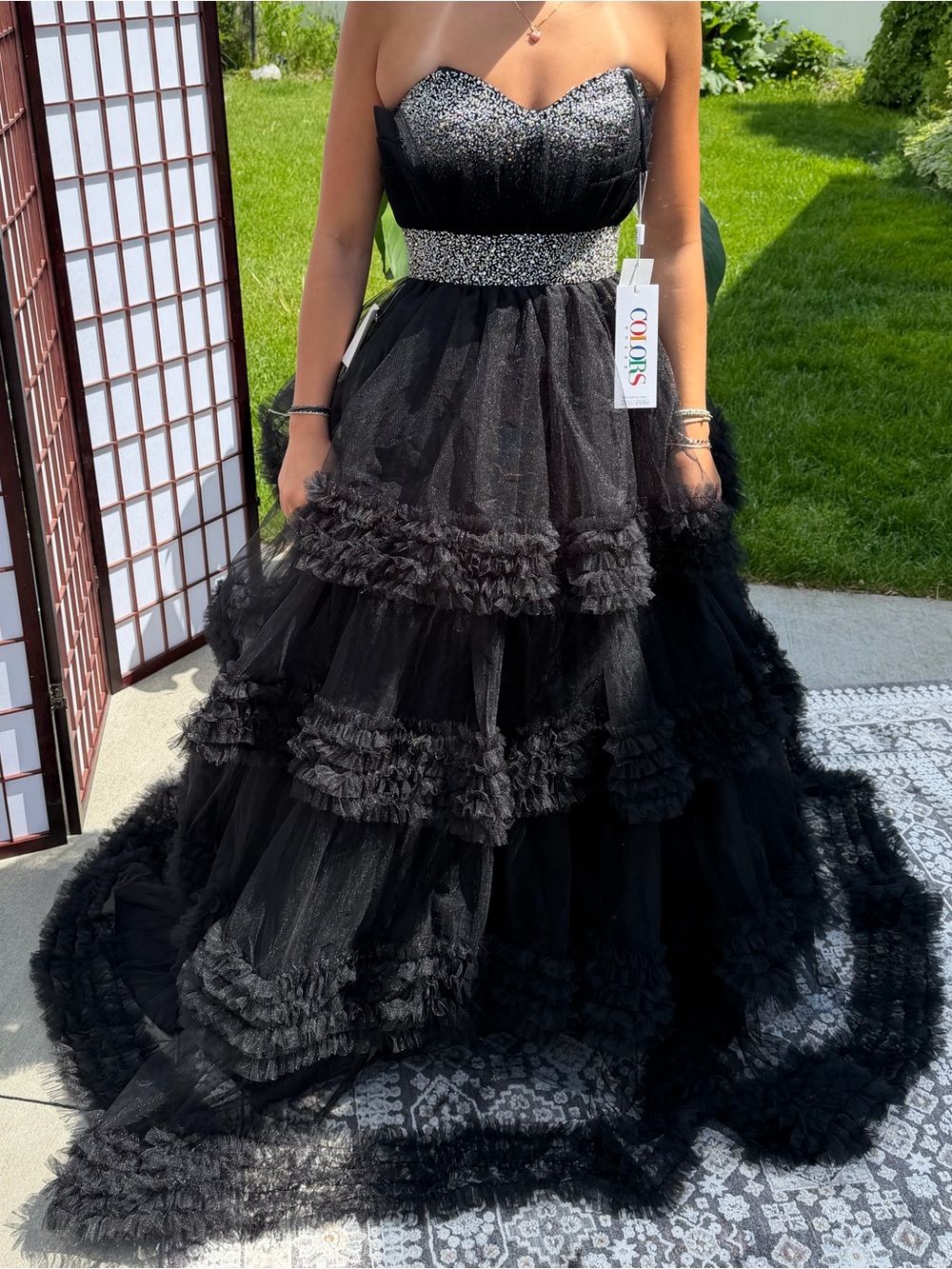 MGNY Madeline Gardner Black Formal Gown w/ Shawl NWT Size 4